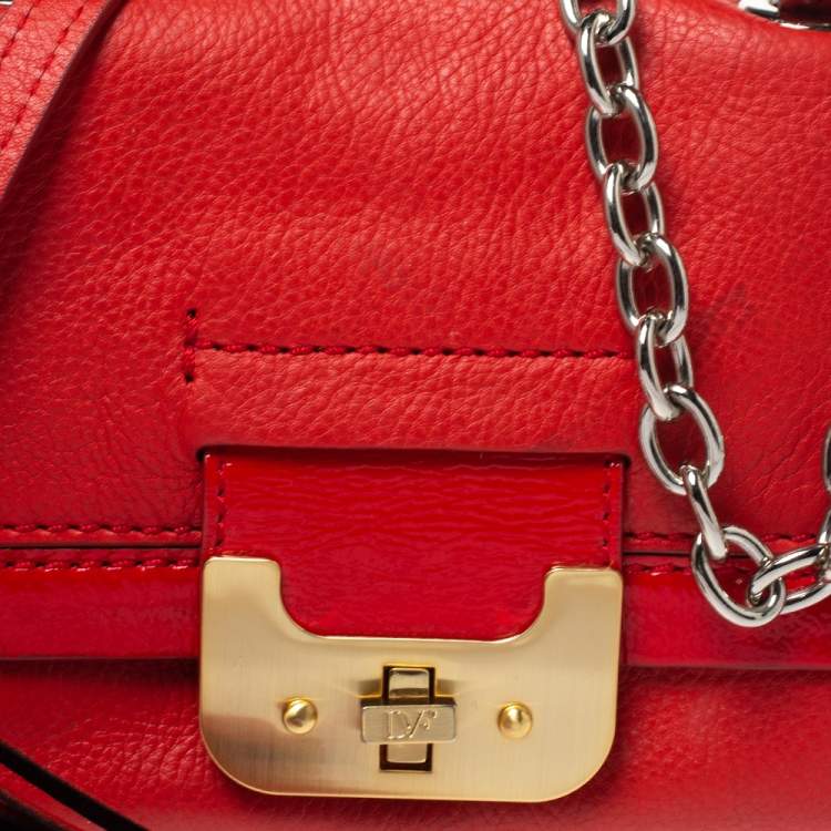 Pre Owned Diane Von Furstenberg Red Leather Mini Harper Shoulder Bag