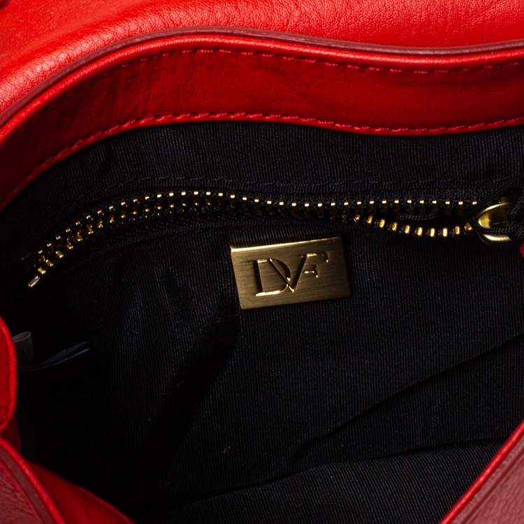 Pre Owned Diane Von Furstenberg Red Leather Mini Harper Shoulder Bag