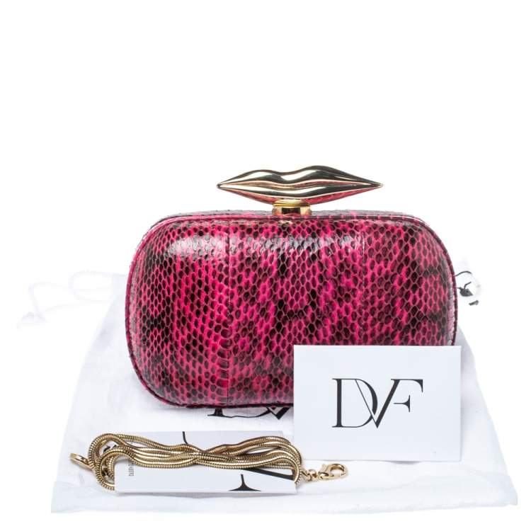 Pre Owned Diane Von Furstenberg Magenta/Black Python Flirty Minaudiere Chain Clutch