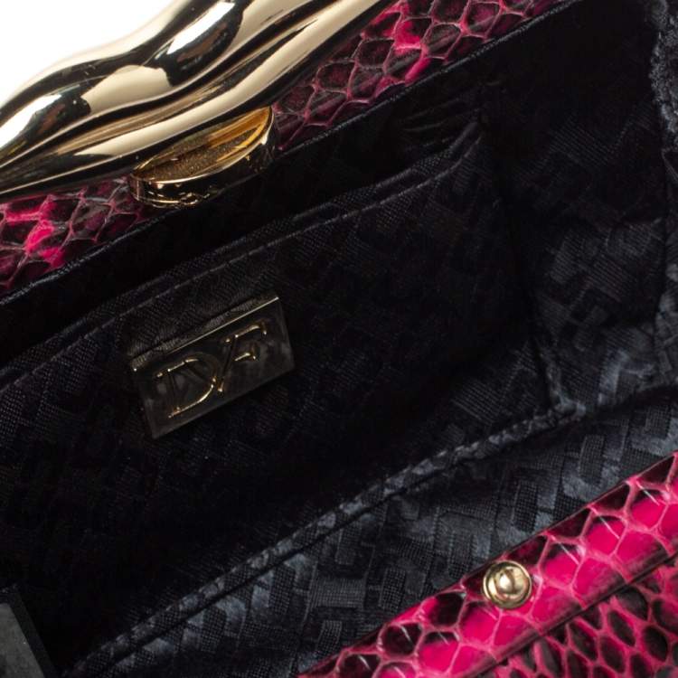 Pre Owned Diane Von Furstenberg Magenta/Black Python Flirty Minaudiere Chain Clutch