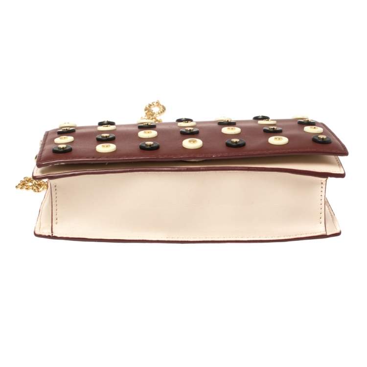 Pre Owned Diane von Furstenberg Burgundy Leather Studded Flap Shoulder Bag