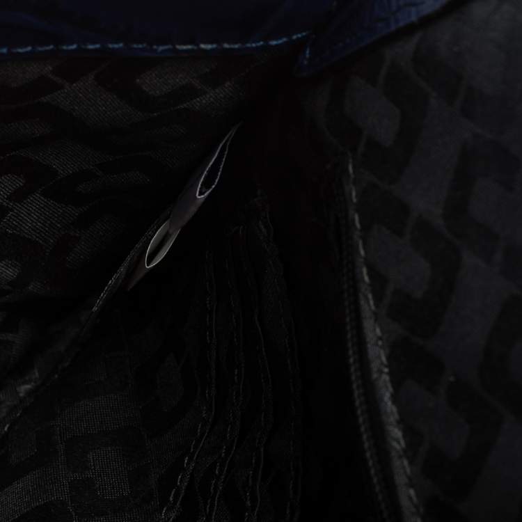 Pre Owned Diane Von Furstenberg Blue Croc Embossed Secret Agent Clutch