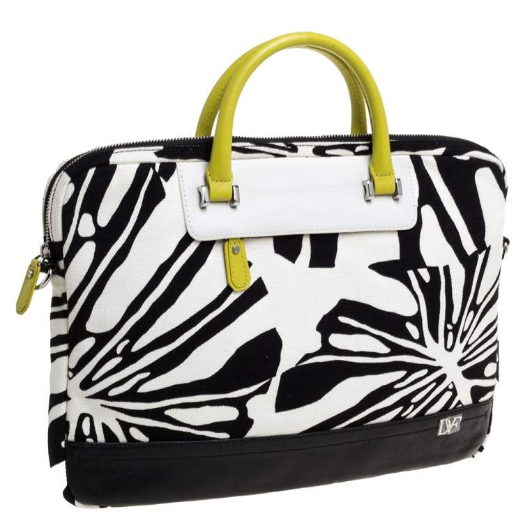 Pre Owned Diane Von Furstenberg Multicolor Printed Canvas and Leather Laptop Bag