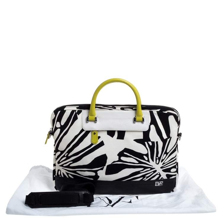 Pre Owned Diane Von Furstenberg Multicolor Printed Canvas and Leather Laptop Bag