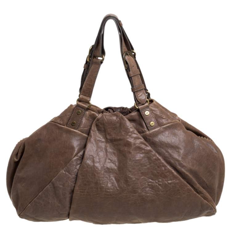 Pre Owned Diane Von Furstenberg Brown Leather Belle Draped Wrap Shoulder Bag