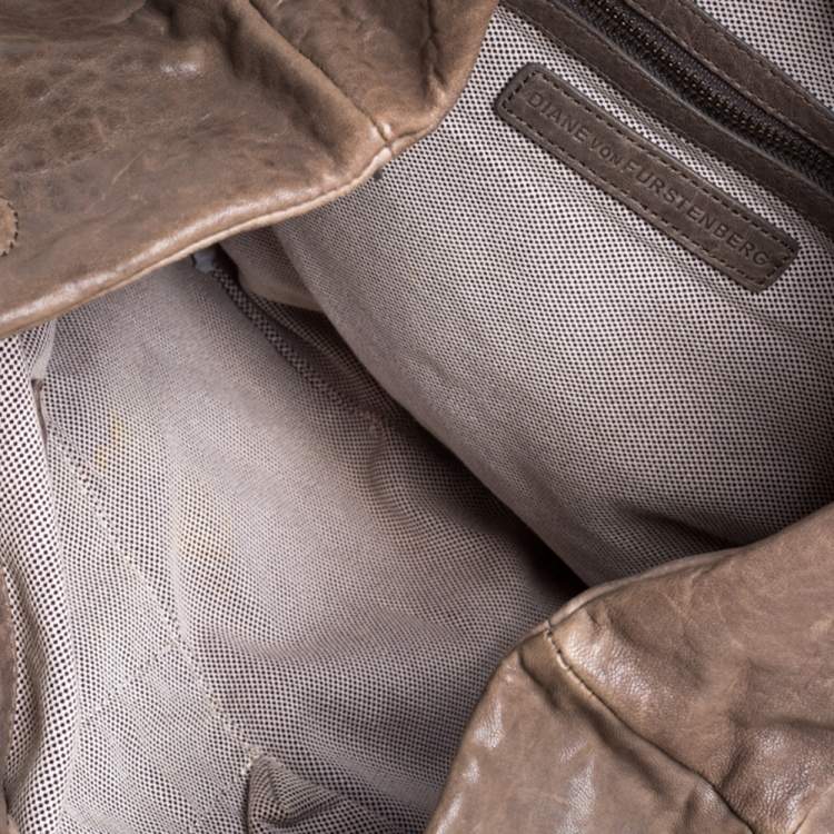 Pre Owned Diane Von Furstenberg Brown Leather Belle Draped Wrap Shoulder Bag