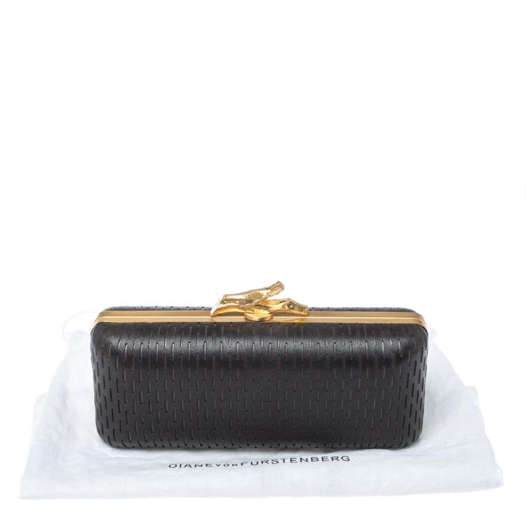 Pre Owned Diane von Furstenberg Black Perforated Leather Clutch