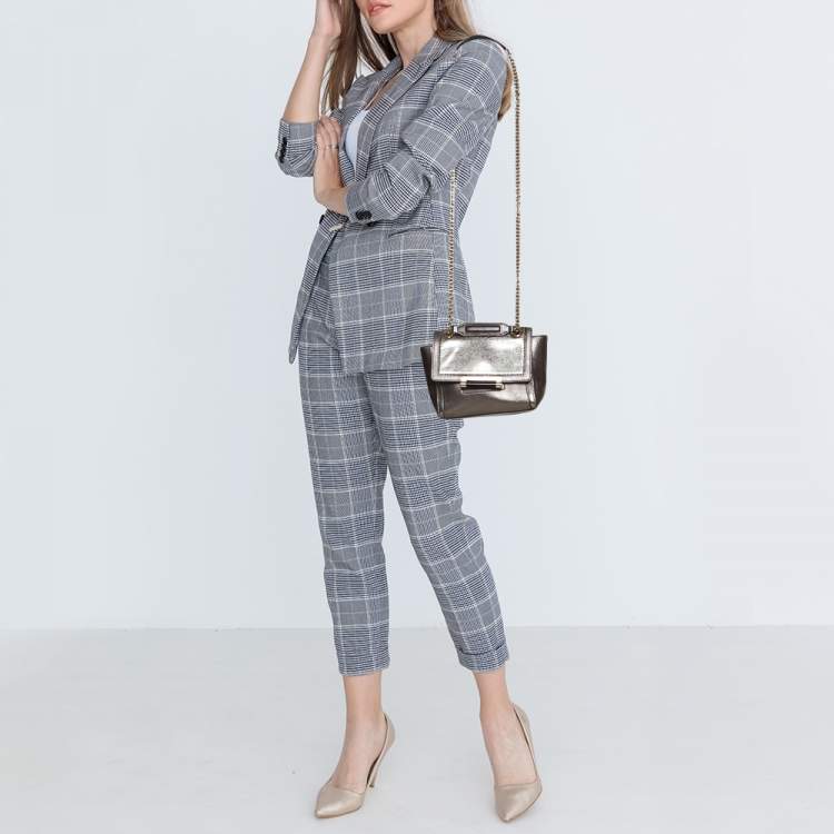 Pre Owned Diane Von Furstenberg Metallic Grey Lizard Embossed Leather and Leather Mini 440 Shoulder Bag
