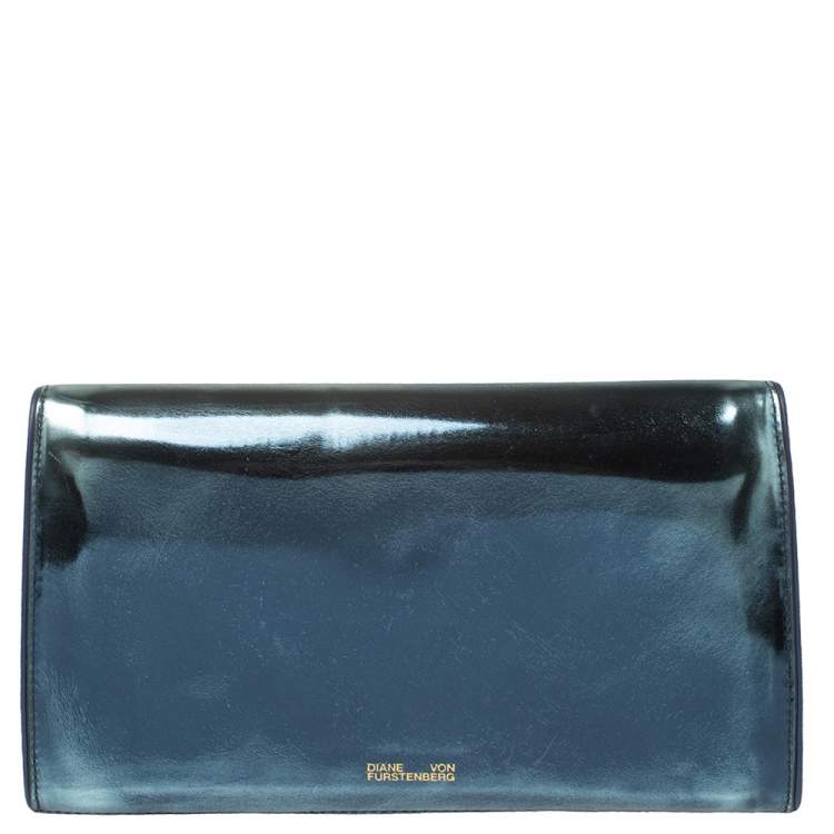 Pre Owned Diane Von Furstenberg Metallic Blue Patent Leather Clutch