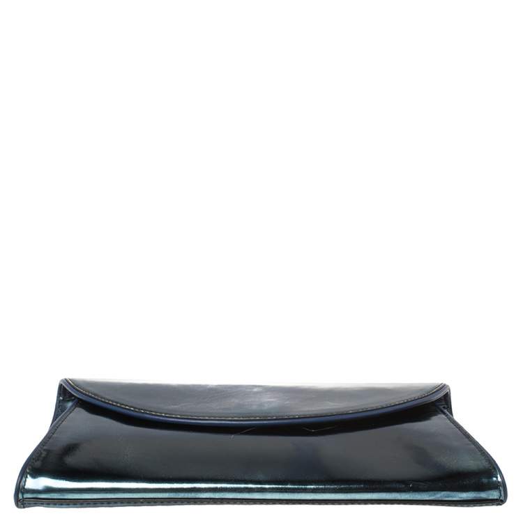 Pre Owned Diane Von Furstenberg Metallic Blue Patent Leather Clutch