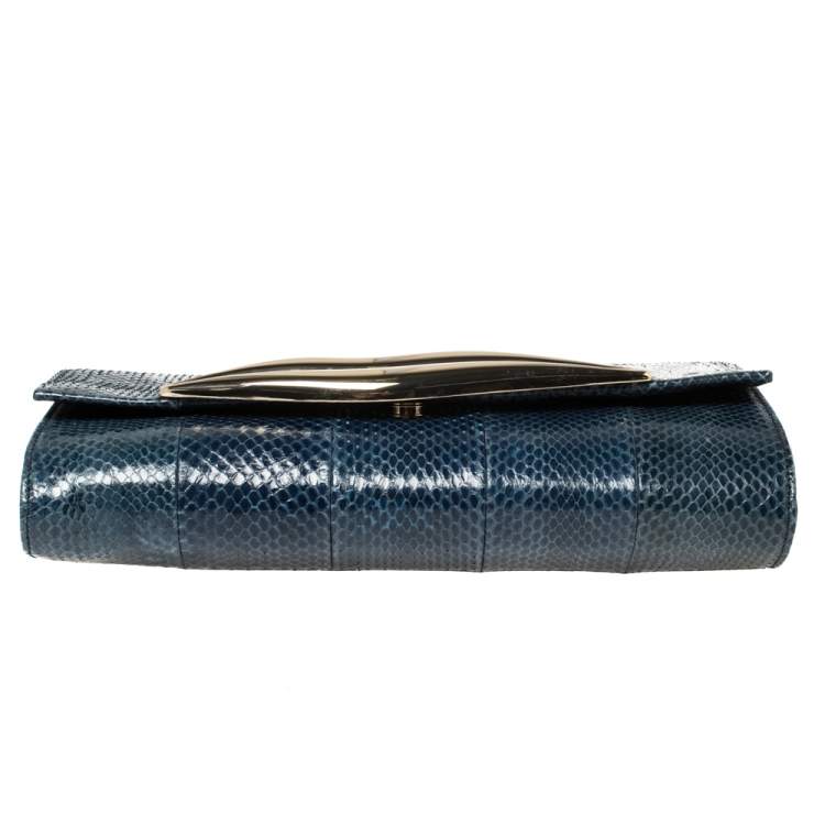 Pre Owned Diane Von Furstenberg Blue Snakeskin Carolina Lips Crossbody Bag