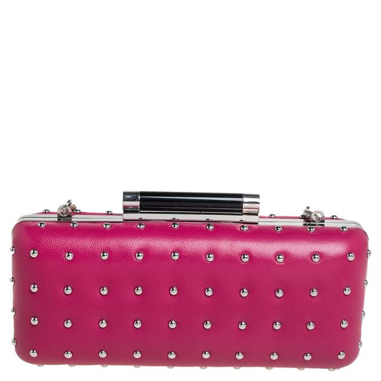 Pre Owned Diane Von Furstenberg Pink Leather Studded Clutch