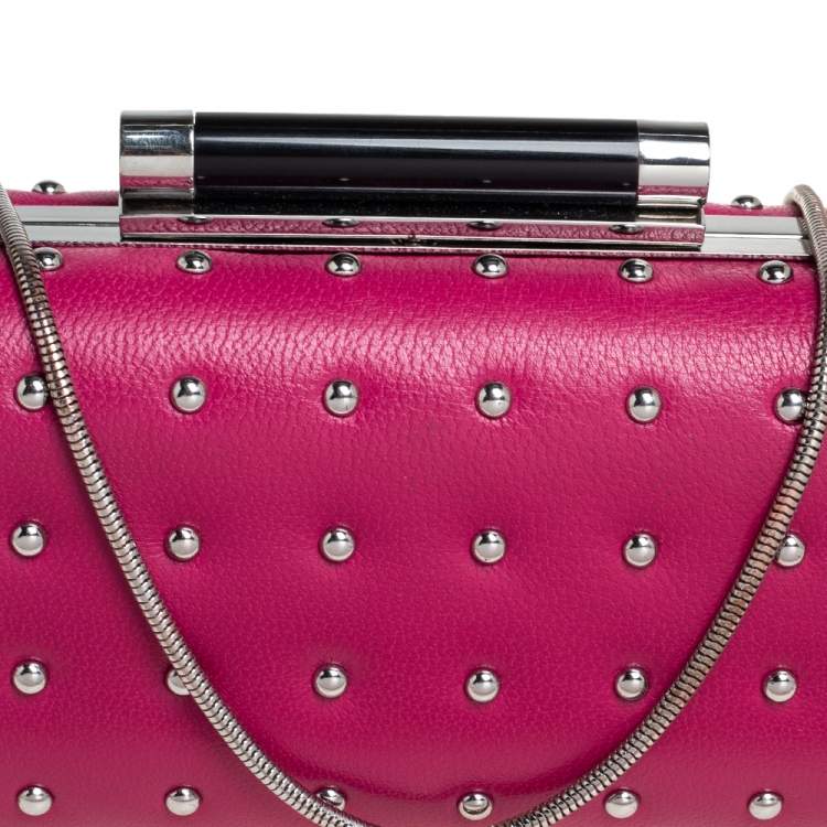 Pre Owned Diane Von Furstenberg Pink Leather Studded Clutch