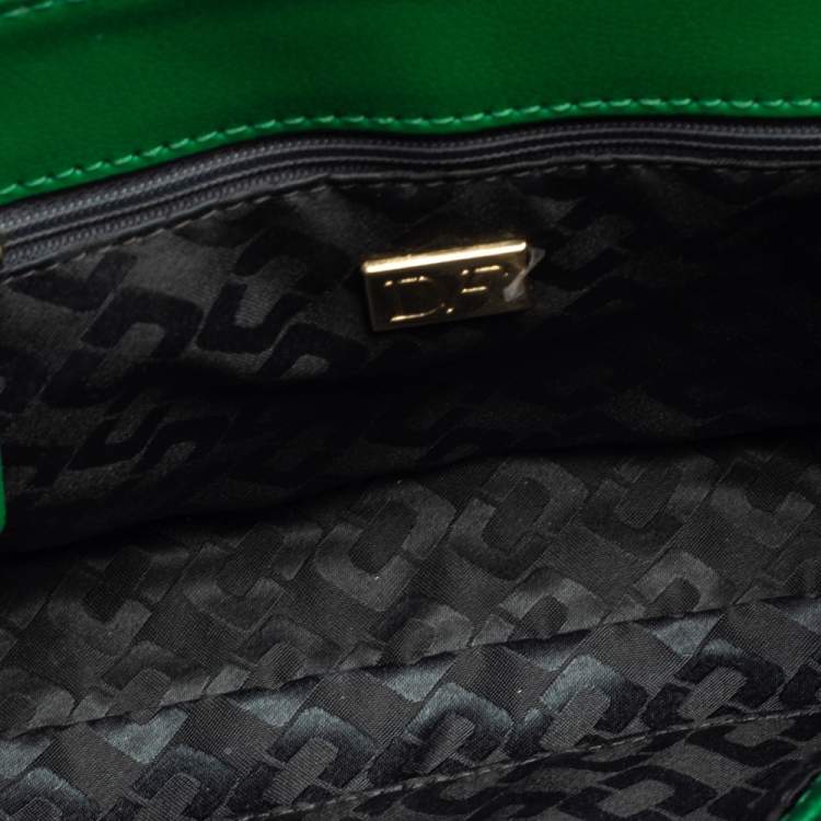Pre Owned  Diane Von Furstenberg Green Croc Embossed and Leather Shoulder Bag