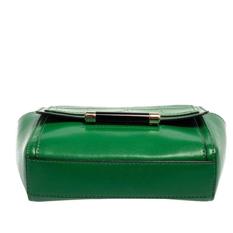 Pre Owned  Diane Von Furstenberg Green Croc Embossed and Leather Shoulder Bag