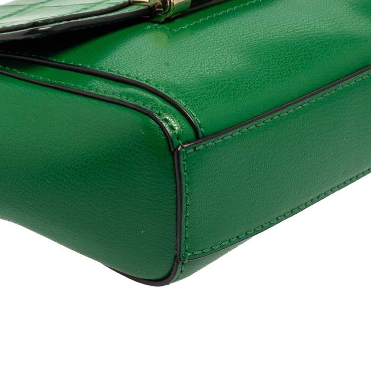 Pre Owned  Diane Von Furstenberg Green Croc Embossed and Leather Shoulder Bag