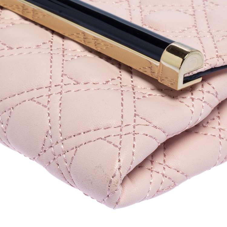 Pre Owned Diane Von Furstenberg Salmon Pink Quilted Leather 440 Flap Clutch