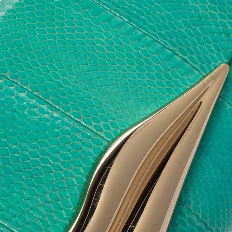 Pre Owned Diane von Furstenberg Blue Lagoon Python and Leather Carolina Lips Shoulder Bag