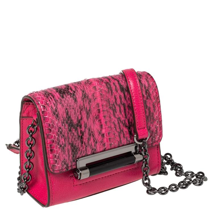 Pre Owned Diane von Furstenberg Pink Leather and Python Mini Highline Micro Crossbody Bag