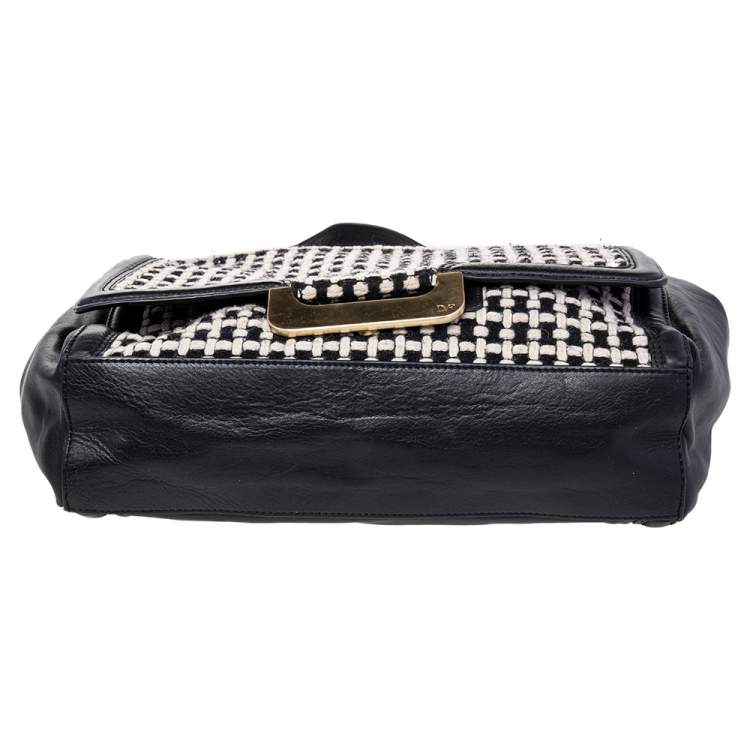 Pre Owned Diane von Furstenberg Black Leather And Fabric Shoulder Bag