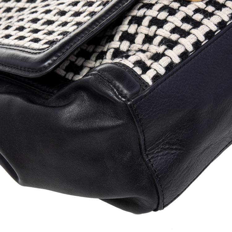 Pre Owned Diane von Furstenberg Black Leather And Fabric Shoulder Bag