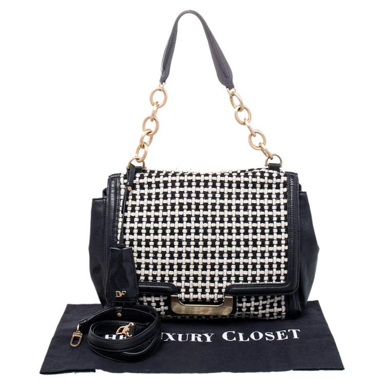 Pre Owned Diane von Furstenberg Black Leather And Fabric Shoulder Bag