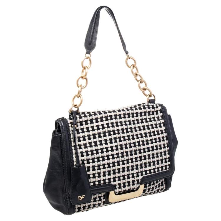 Pre Owned Diane von Furstenberg Black Leather And Fabric Shoulder Bag