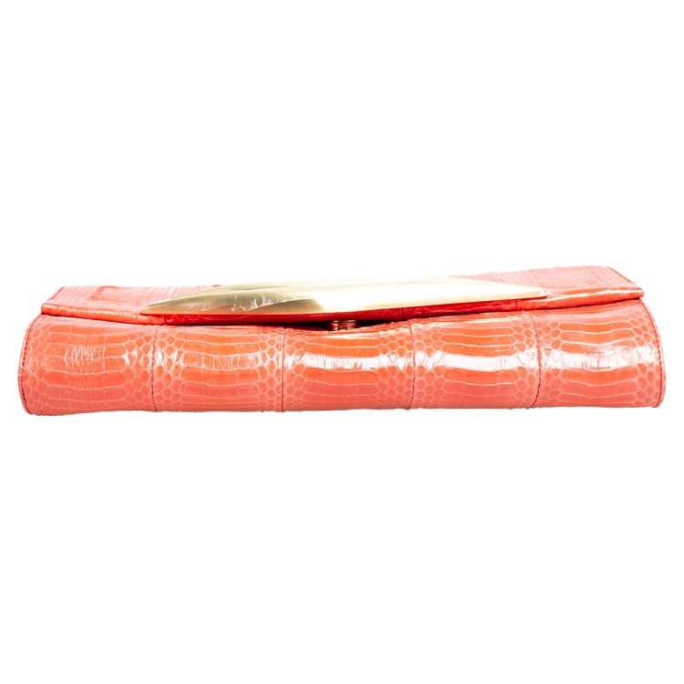 Pre Owned Diane von Furstenberg Orange Snakeskin Carolina Lips Crossbody Bag