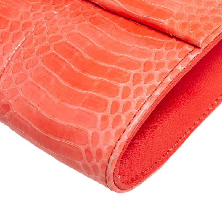 Pre Owned Diane von Furstenberg Orange Snakeskin Carolina Lips Crossbody Bag