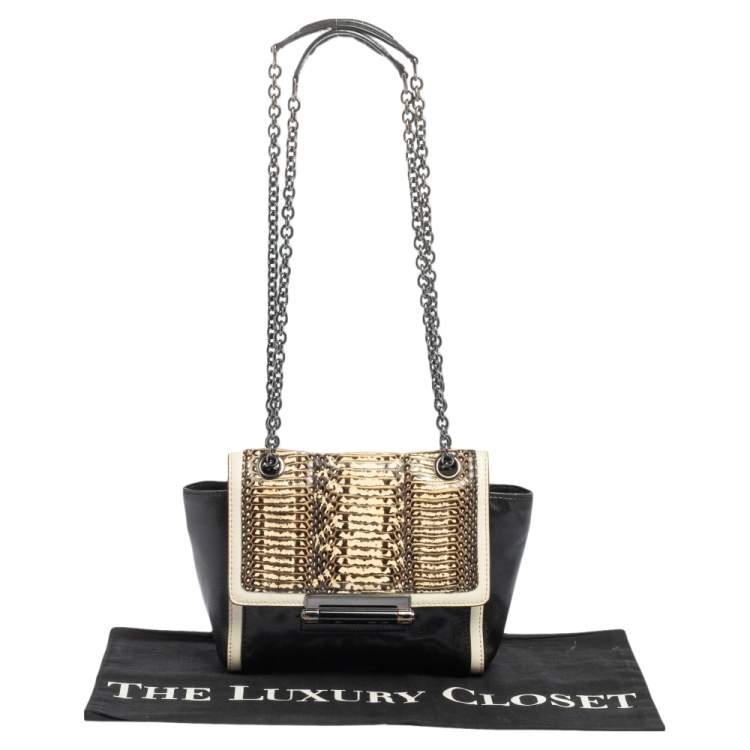 Pre Owned Diane Von Furstenberg Black/Cream Leather and Watersnake Highline Shoulder Bag