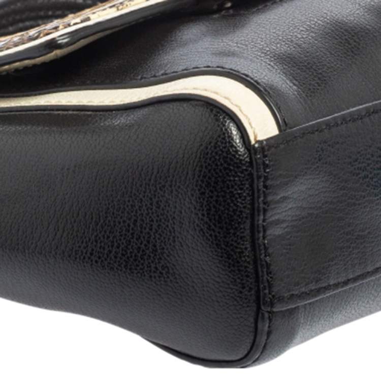 Pre Owned Diane Von Furstenberg Black/Cream Leather and Watersnake Highline Shoulder Bag