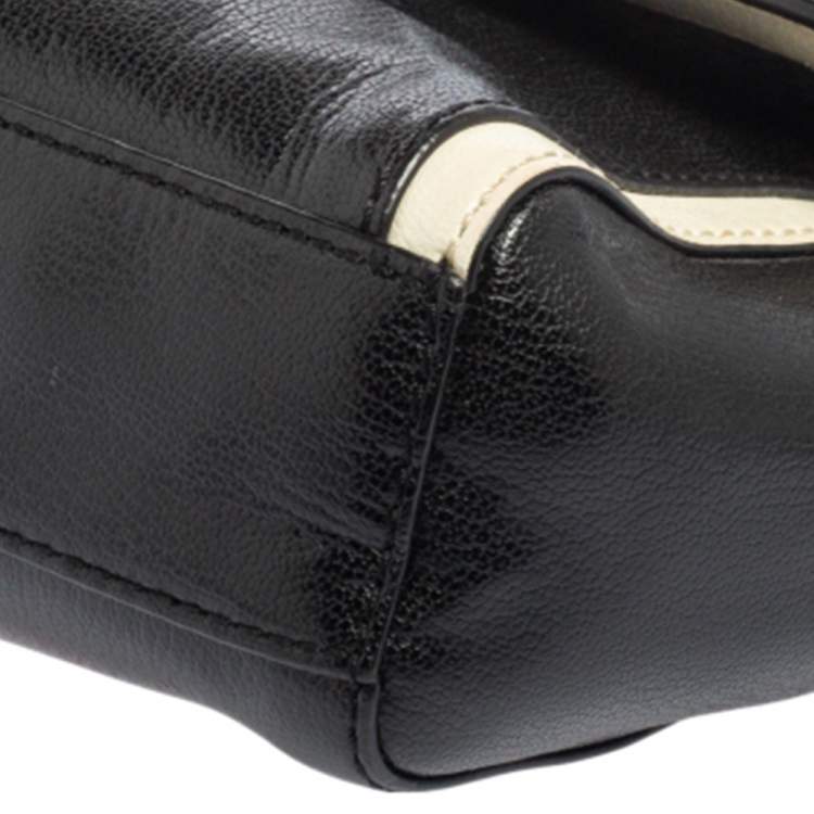 Pre Owned Diane Von Furstenberg Black/Cream Leather and Watersnake Highline Shoulder Bag