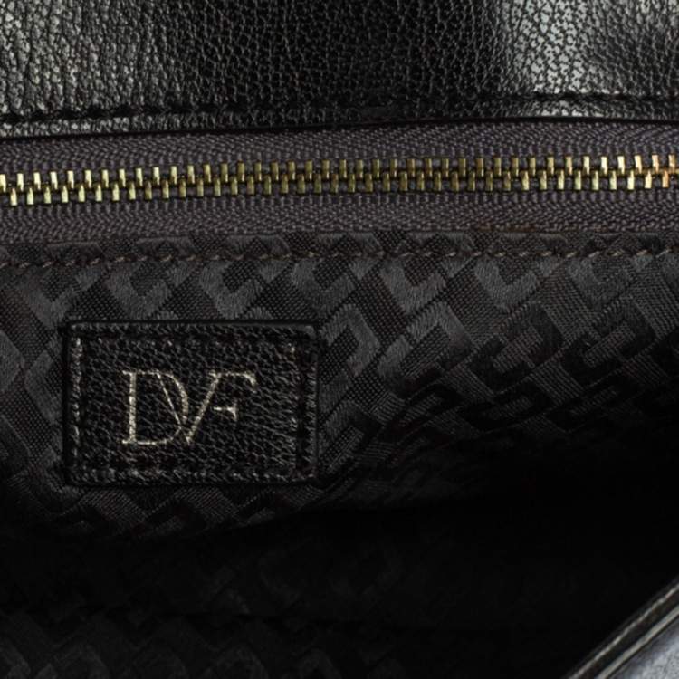 Pre Owned Diane Von Furstenberg Black/Cream Leather and Watersnake Highline Shoulder Bag