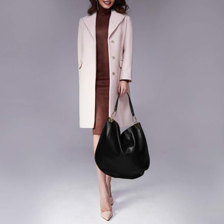 Pre Owned Diane Von Furstenberg Black Leather and Suede Moon Whisky Hobo