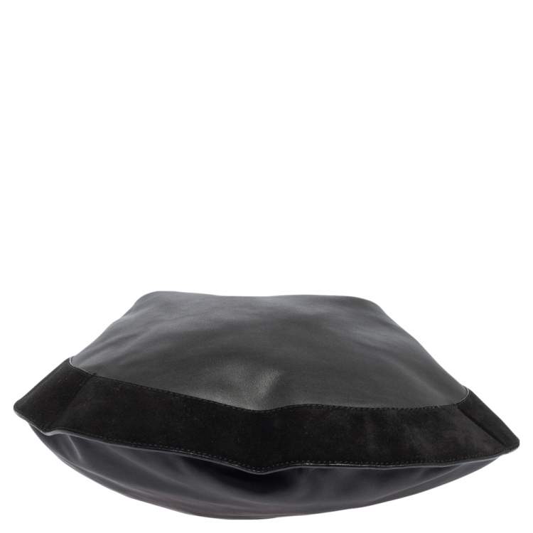 Pre Owned Diane Von Furstenberg Black Leather and Suede Moon Whisky Hobo