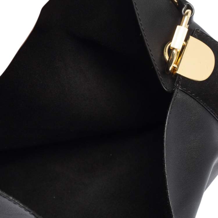 Pre Owned Diane Von Furstenberg Black Leather and Suede Moon Whisky Hobo