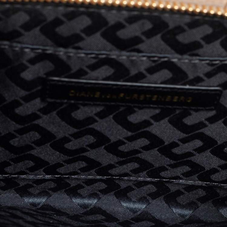 مملوكة مسبقًا Diane von Furstenberg Beige Croc Embossed Nubuck Leather 440 Les Crossbody Bag