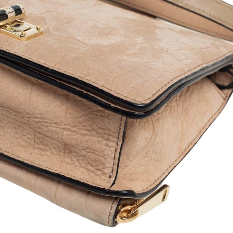 مملوكة مسبقًا Diane von Furstenberg Beige Croc Embossed Nubuck Leather 440 Les Crossbody Bag