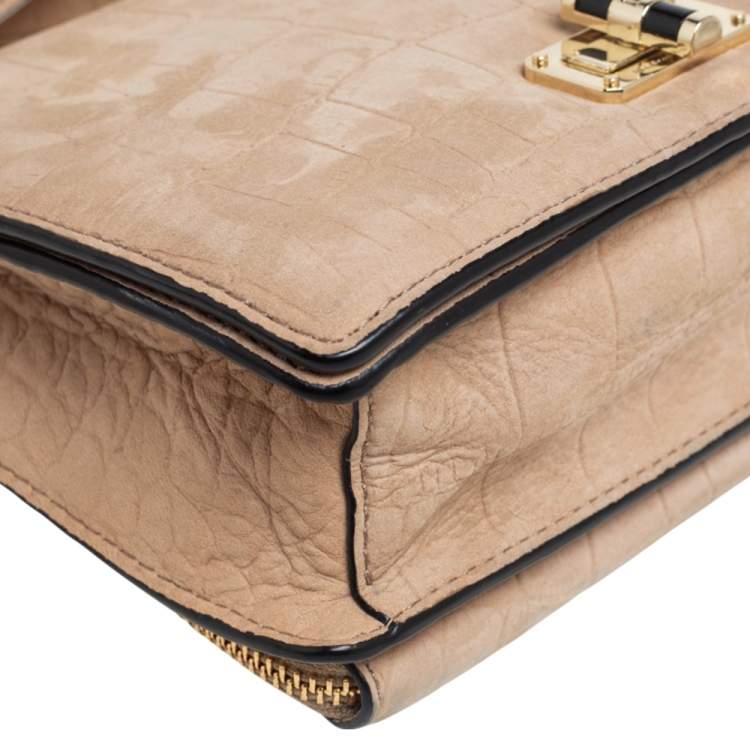 مملوكة مسبقًا Diane von Furstenberg Beige Croc Embossed Nubuck Leather 440 Les Crossbody Bag