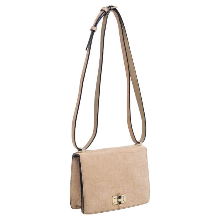 مملوكة مسبقًا Diane von Furstenberg Beige Croc Embossed Nubuck Leather 440 Les Crossbody Bag