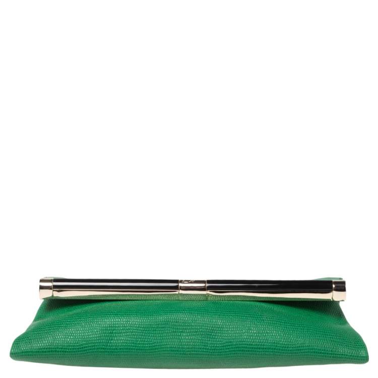 Pre Owned Diane von Furstenberg Green Lizard Embossed Leather 440 Envelope Clutch
