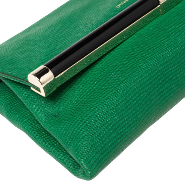 Pre Owned Diane von Furstenberg Green Lizard Embossed Leather 440 Envelope Clutch