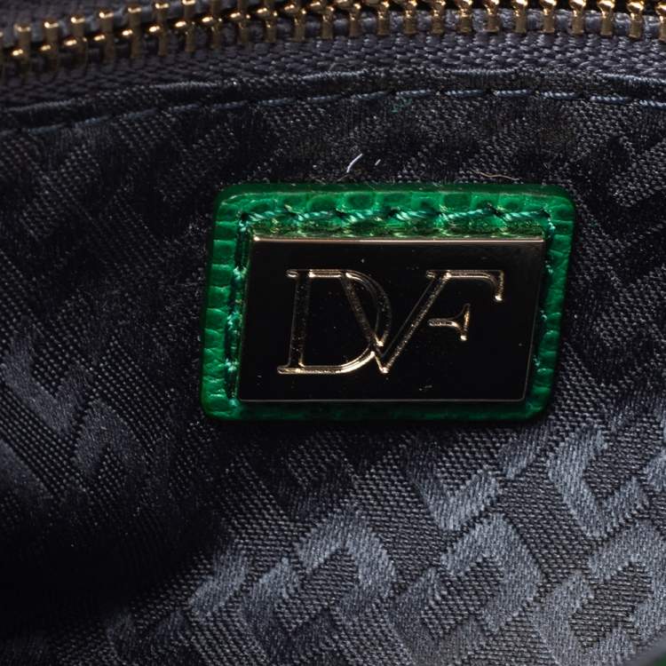 Pre Owned Diane von Furstenberg Green Lizard Embossed Leather 440 Envelope Clutch