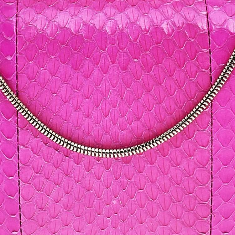 Pre Owned Diane von Furstenberg Pink Snakeskin Flirty Minaudiere Chain Clutch