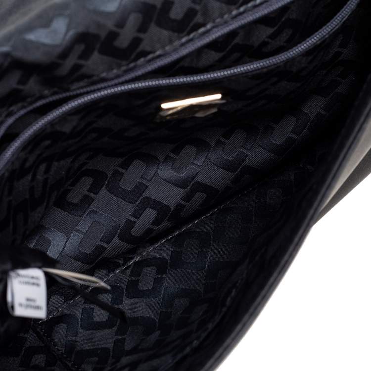 Pre Owned Diane Von Furstenberg Black Leather and Croc Embossed Leather Flap Shoulder Bag