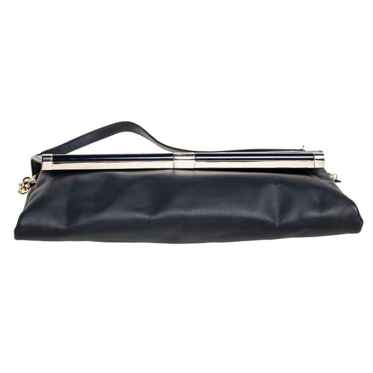 Pre Owned Diane Von Furstenberg Black Leather and Croc Embossed Leather Flap Shoulder Bag