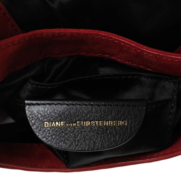 Pre Owned Diane von Furstenberg Red Nubuck Leather Bullseye Crossbody Bag