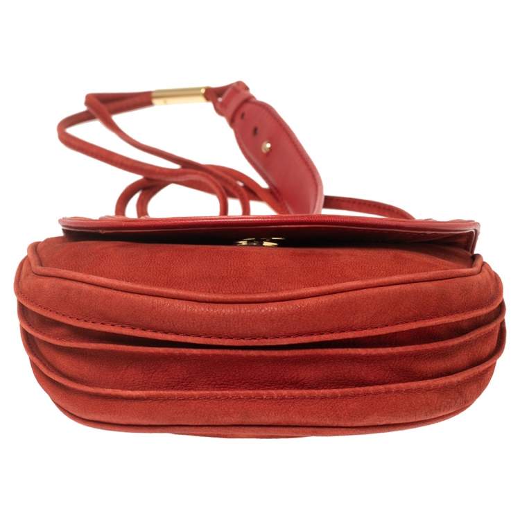 Pre Owned Diane von Furstenberg Red Nubuck Leather Bullseye Crossbody Bag