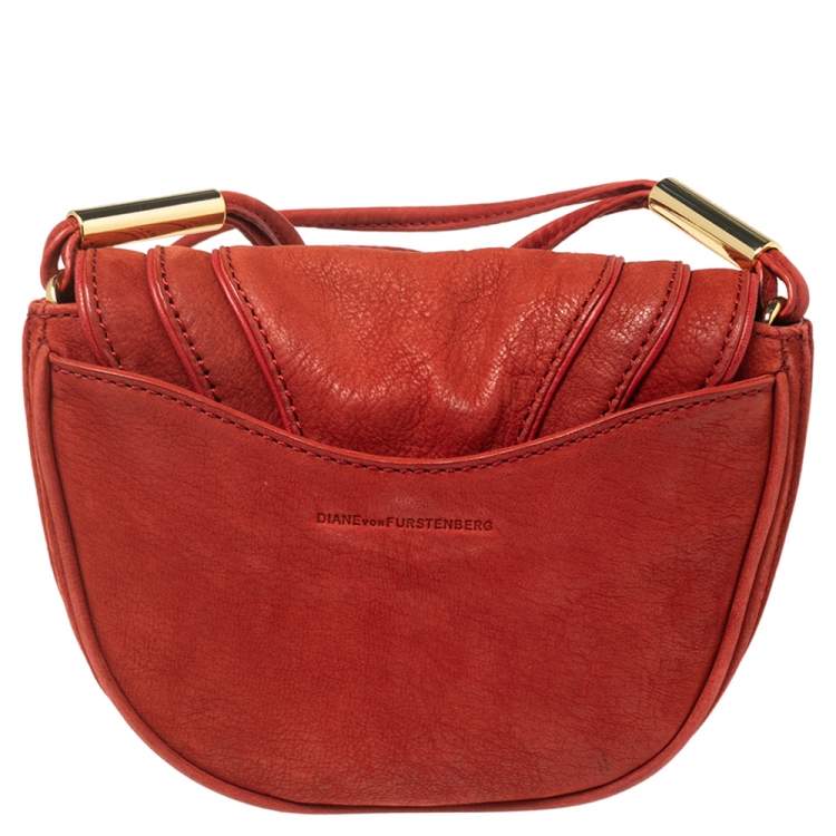 Pre Owned Diane von Furstenberg Red Nubuck Leather Bullseye Crossbody Bag