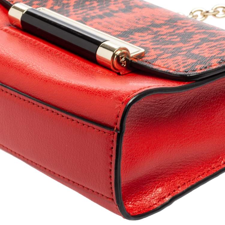 Pre Owned Diane von Furstenberg Red Python Effect and Leather Mini Micro Highline Crossbody Bag